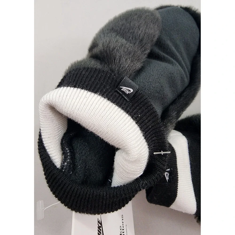 Nike Mittens Gloves Womens XS/S Faux Fur Black White 88084 N.100.2626.091.2S